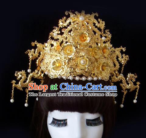 Chinese Traditional Goddess Hair Accessories Ancient Golden Phoenix Coronet for Women