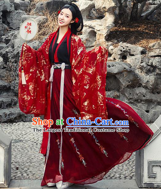 Chinese Traditional Red Hanfu Dress Ancient Tang Dynasty Princess Wedding Embroidered Costume for Women