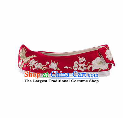 Asian Chinese Hanfu Shoes Traditional Ancient Princess Red Embroidered Shoes for Women