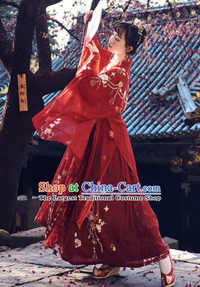 Chinese Traditional Tang Dynasty Wedding Red Hanfu Dress Ancient Court Princess Embroidered Costume for Women