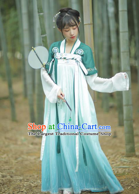 Chinese Traditional Tang Dynasty Court Maid Hanfu Dress Ancient Peri Embroidered Costume for Women