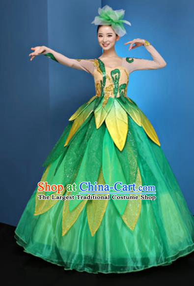 Chinese Traditional Chorus Green Bubble Dress Opening Dance Modern Dance Costume for Women