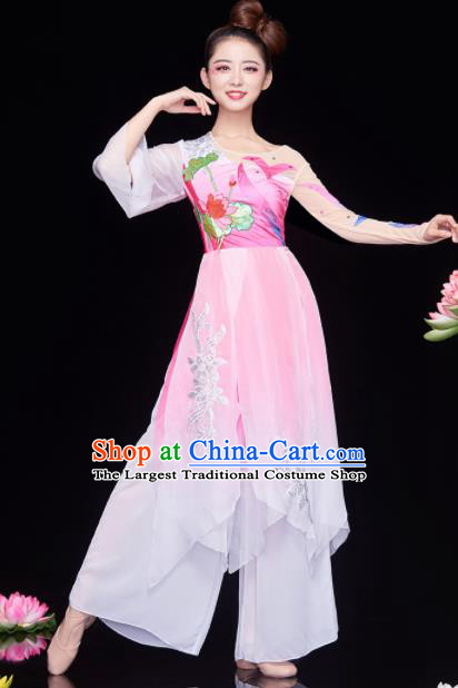 Chinese National Classical Dance Lotus Dance Dress Traditional Umbrella Dance Pink Costume for Women