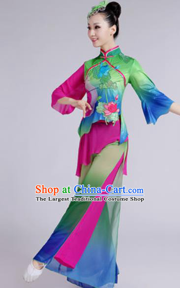 Chinese National Folk Dance Lotus Dance Green Costume Traditional Yangko Dance Fan Dance Clothing for Women