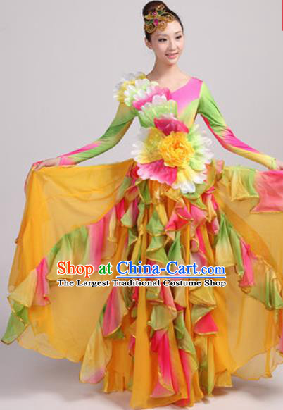 Chinese Traditional Chorus Yellow Bubble Dress Opening Dance Modern Dance Costume for Women