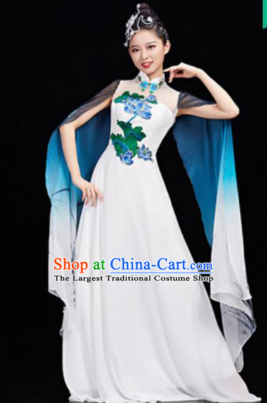 Chinese National Classical Dance Umbrella Dance White Dress Traditional Lotus Dance Costume for Women