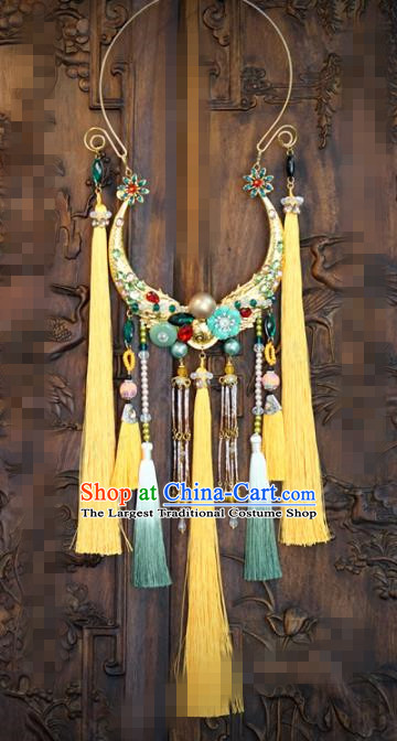 Chinese National Jewelry Accessories Traditional Hanfu Yellow Tassel Necklace for Women