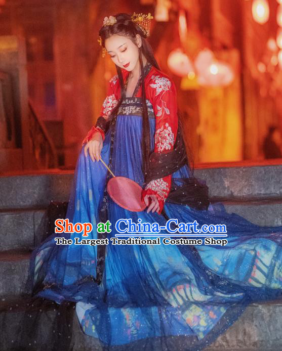 Chinese Traditional Tang Dynasty Historical Hanfu Dress Ancient Palace Princess Embroidered Costume for Women