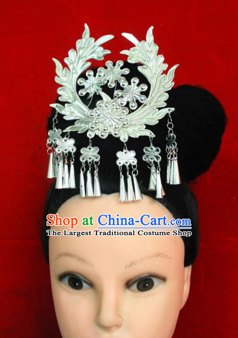 Traditional Chinese Sliver Hair Accessories Miao Nationality Ethnic Female Tassel Hairpins for Women