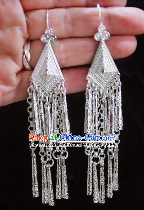 Traditional Chinese Sliver Tassel Ear Accessories Miao Nationality Wedding Earrings for Women