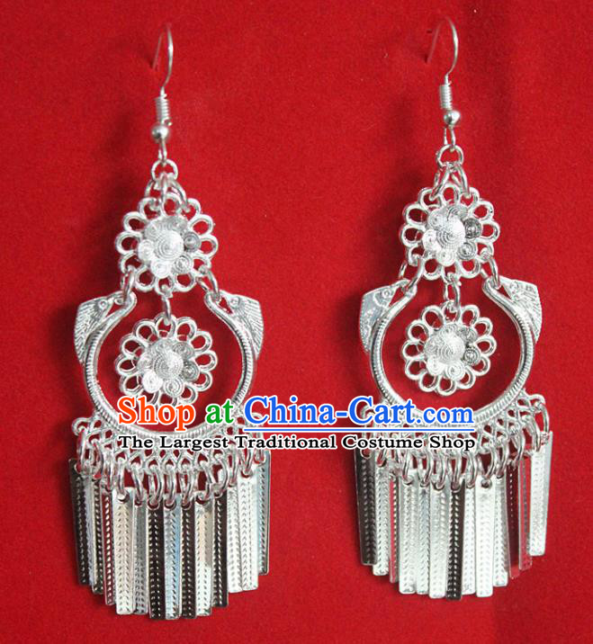 Traditional Chinese Ethnic Sliver Tassel Ear Accessories Miao Nationality Wedding Earrings for Women