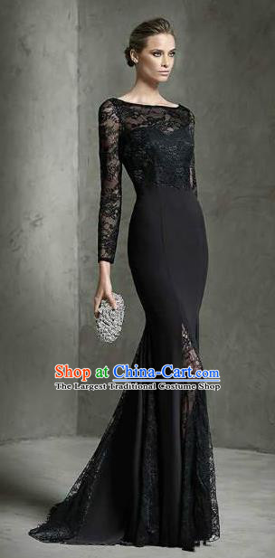 Professional Compere Black Lace Full Dress Modern Dance Princess Wedding Dress for Women