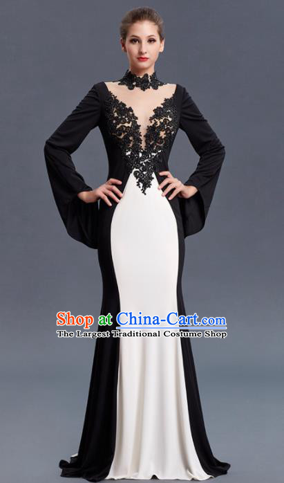 Top Grade Compere Costume Black Lace Full Dress Modern Dance Princess Wedding Dress for Women