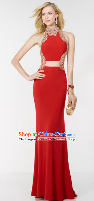 Top Grade Red Full Dress Compere Modern Fancywork Costume Princess Wedding Dress for Women