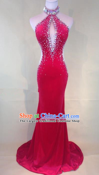 Professional Compere Red Full Dress Modern Dance Princess Wedding Dress for Women