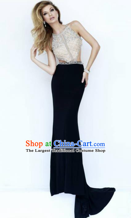 Top Grade Crystal Full Dress Compere Modern Fancywork Costume for Women