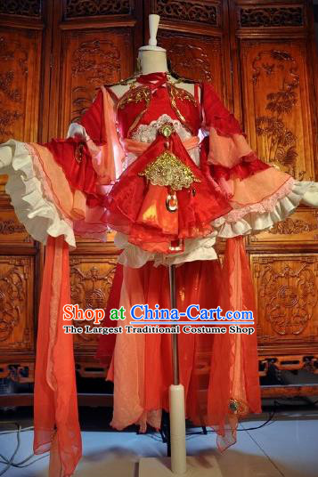 Chinese Traditional Cosplay Heroine Costume Ancient Swordswoman Female Knight Red Dress for Women