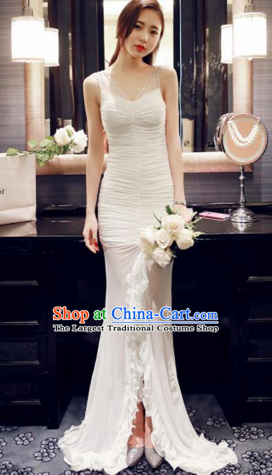 Top Grade Catwalks White Evening Dress Compere Modern Fancywork Costume for Women