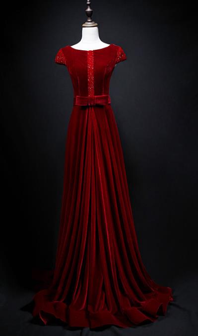 Top Grade Catwalks Wine Red Velvet Formal Dress Compere Modern Fancywork Costume for Women