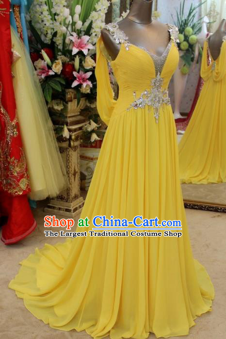 Top Grade Modern Fancywork Yellow Veil Formal Dress Compere Catwalks Costume for Women