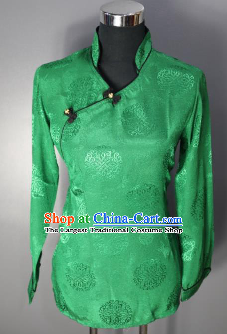 Chinese Traditional National Ethnic Tibetan Green Blouse Zang Nationality Folk Dance Costume for Women