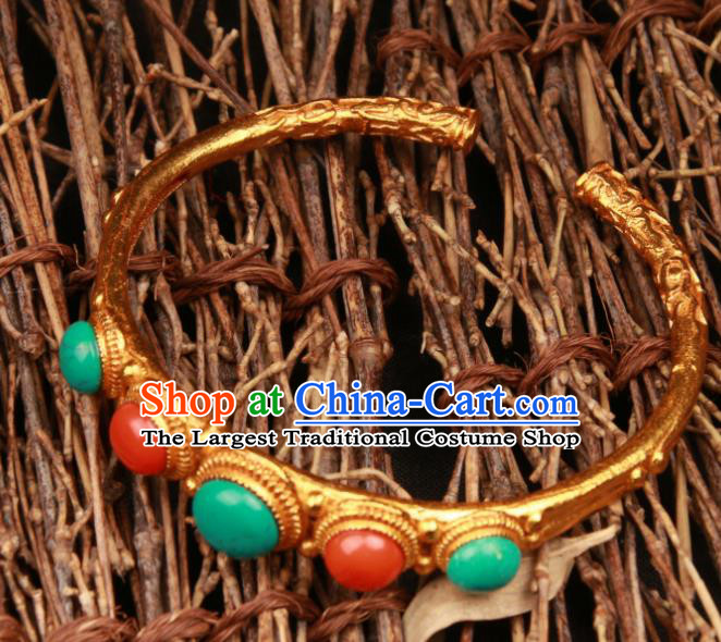 Chinese Traditional Tibetan Ethnic Accessories Bangle Zang Nationality Kallaite Bracelet for Women