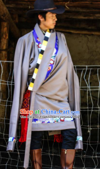 Chinese Traditional National Tibetan Robe Zang Nationality Ethnic Folk Dance Costume for Men