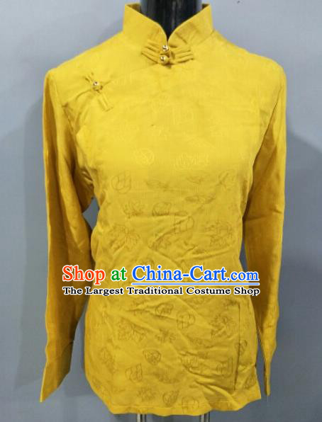 Traditional Chinese National Tibetan Ethnic Yellow Blouse Zang Nationality Folk Dance Costume for Women