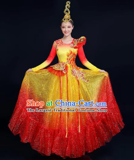 Traditional Chinese Spring Festival Gala Dance Red Dress Chorus Modern Dance Costume for Women