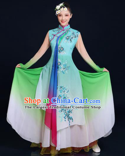 Traditional Chinese Classical Dance Green Dress Umbrella Dance Stage Performance Fan Dance Costume for Women