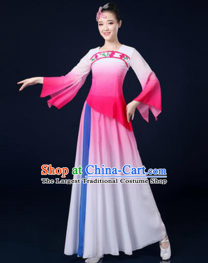 Traditional Chinese Classical Dance Pink Dress Umbrella Dance Stage Performance Costume for Women