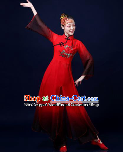 Traditional Chinese Classical Dance Red Dress Umbrella Dance Stage Performance Costume for Women