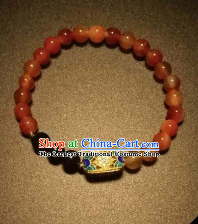 Chinese Traditional Agate Beads Bracelet Handmade Hanfu Bangles for Women