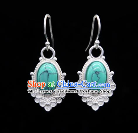 Chinese Traditional Tibetan Ethnic Ear Accessories Zang Nationality Handmade Kallaite Earrings for Women