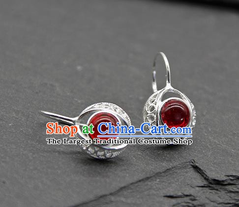 Chinese Traditional Tibetan Ethnic Garnet Ear Accessories Zang Nationality Earrings for Women