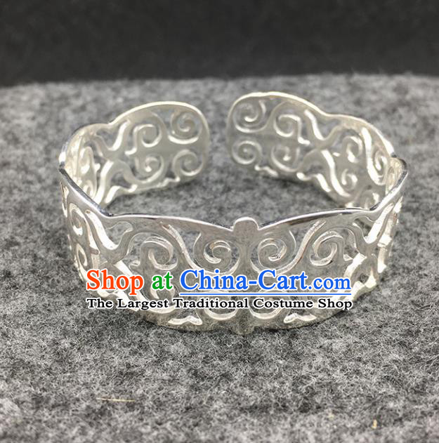 Traditional Chinese Mongolian Ethnic Bracelet Mongol Nationality Sliver Bangle Accessories for Women