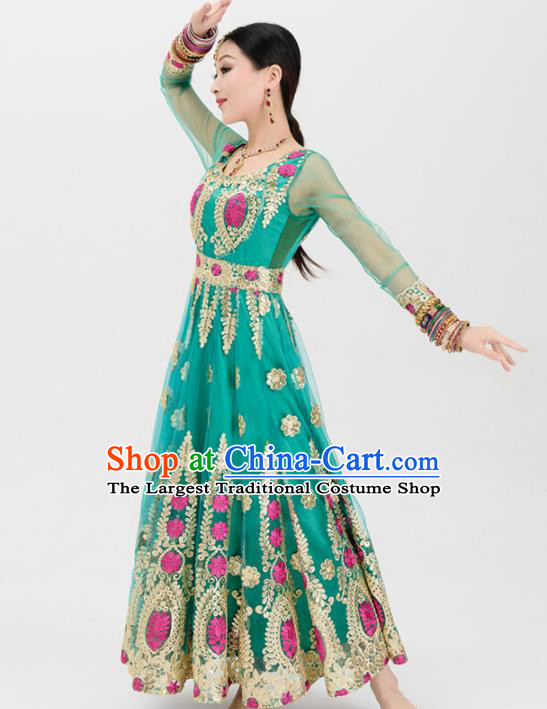 Asian India Traditional Green Sari Bollywood Belly Dance Costumes South Asia Indian Princess Dress for Women