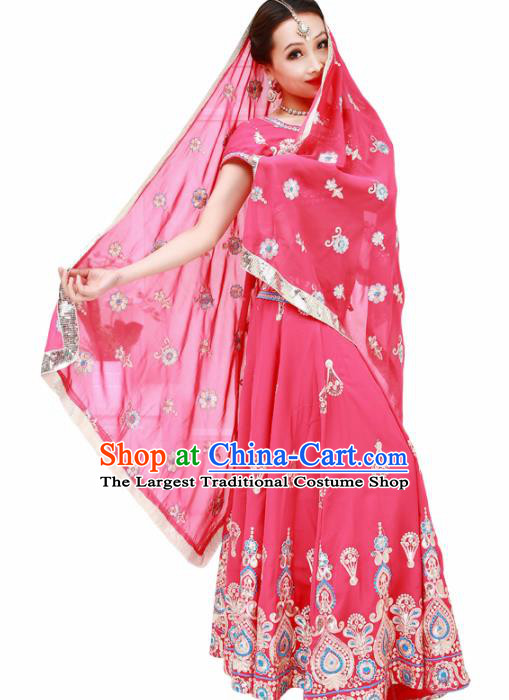 Asian India Princess Traditional Oriental Bollywood Rosy Costumes South Asia Indian Belly Dance Sari Dress for Women