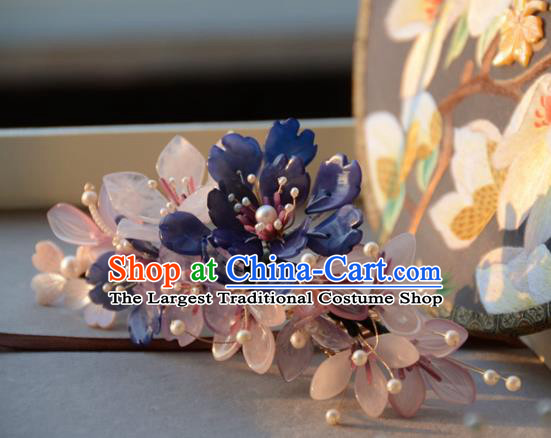 Traditional Chinese Hanfu Hair Accessories Ancient Princess Pink and Purple Flowers Hairpins for Women