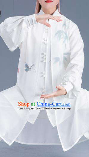 Asian Chinese Traditional Martial Arts Ink Painting Bamboo Butterfly Costume Tai Ji Kung Fu Training Uniform for Women