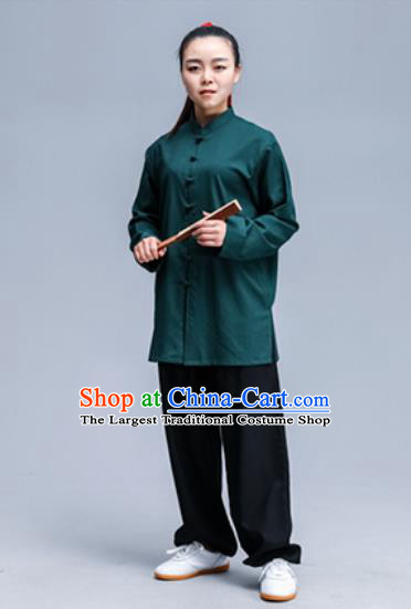 Asian Chinese Traditional Martial Arts Kung Fu Costume Tai Ji Training Group Competition Green Uniform for Women