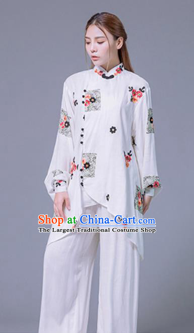 Asian Chinese Martial Arts Traditional Kung Fu White Costume Tai Ji Training Group Competition Uniform for Women