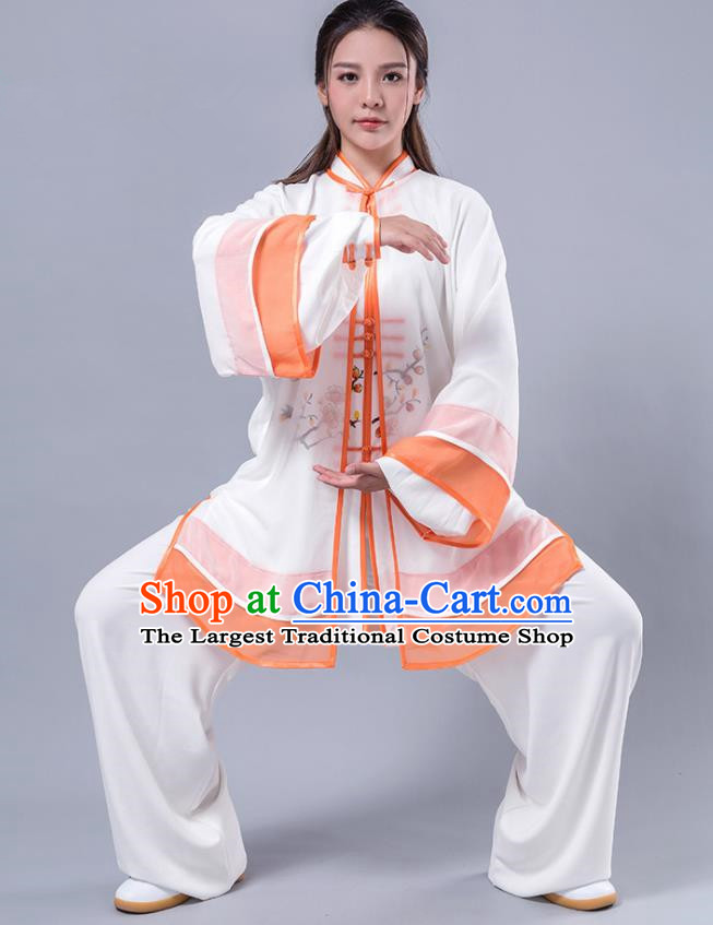 Asian Chinese Martial Arts Traditional Kung Fu Costume Tai Ji Training Group Competition Printing Orange Uniform for Women