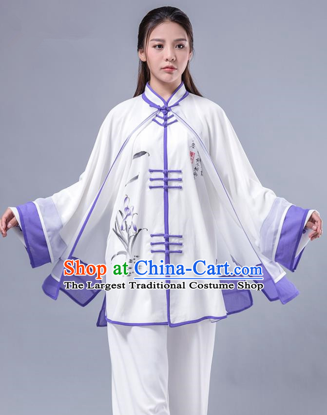 Asian Chinese Martial Arts Traditional Kung Fu Costume Tai Ji Training Group Competition Printing Orchid Purple Uniform for Women