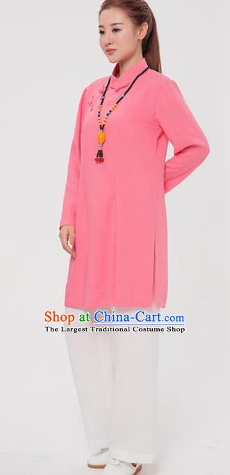 Asian Chinese Martial Arts Traditional Kung Fu Costume Tai Ji Training Pink Blouse for Women