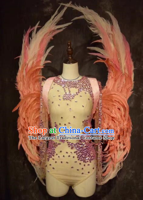 Top Grade Halloween Stage Performance Props Brazilian Carnival Pink Ostrich Feather Wings for Women