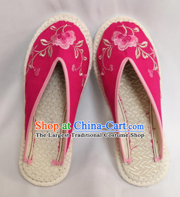 Chinese Ancient Princess Shoes Traditional Pink Cloth Slippers Hanfu Shoes Embroidered Shoes for Women