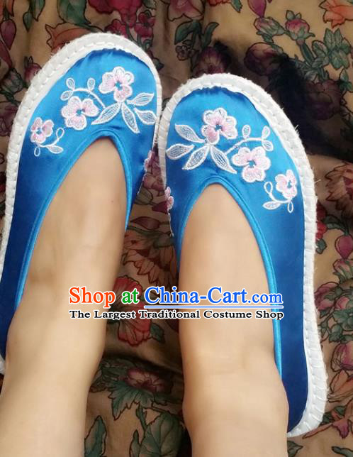 Chinese Ancient Princess Shoes Traditional Cloth Shoes Hanfu Shoes Blue Embroidered Shoes for Women