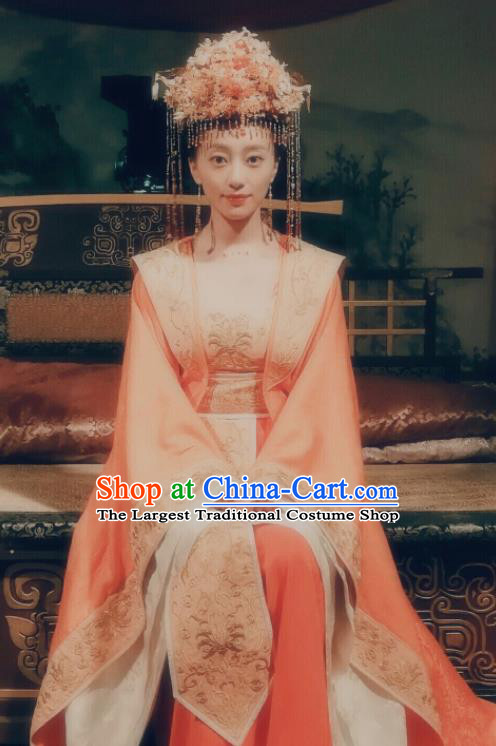 Traditional Chinese Ancient Wedding Hanfu Dress Tang Dynasty Palace Princess Historical Costume and Headpiece for Women