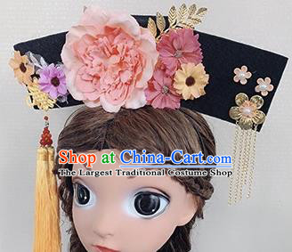 Chinese Handmade Qing Dynasty Princess Hair Accessories Ancient Palace Pink Peony Hair Clasp for Women